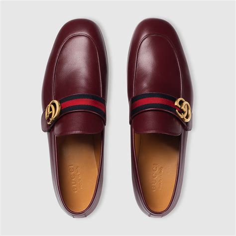 Leather Loafer With Gg Web Gucci Mens Moccasins And Loafers