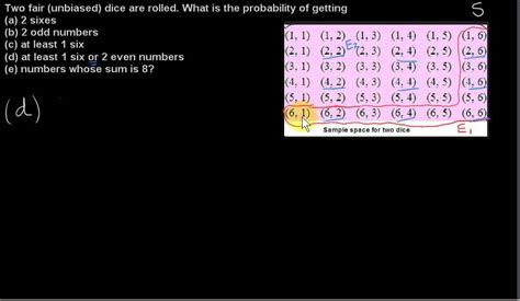 Probability 2 Dice Roll Example Youtube