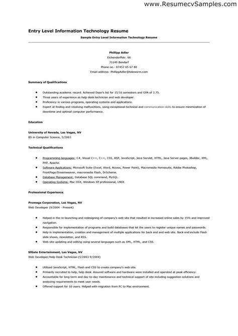 Cleaner cv template tips and download cv plaza. sample of Entry Level Information Technology Resume ...