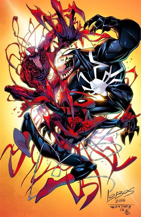 Spider Man Vs Venom Vs Carnage Spiderman Comic Art Symbiotes Marvel