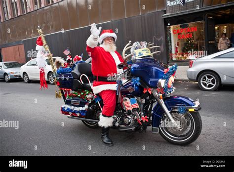 Santa Claus On A Harley Davidson Motorcycle Annual Victorian Stroll