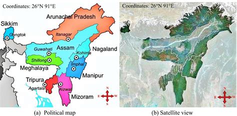 Northeast India A Political Map B Satellite View Download