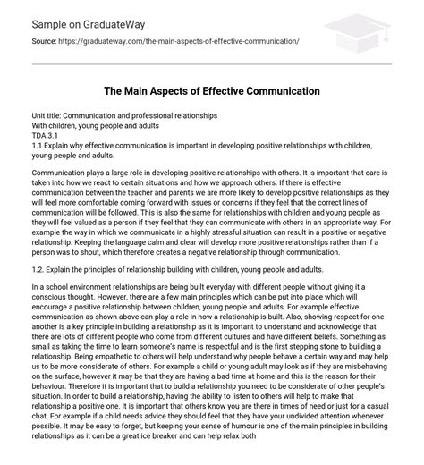 ⇉the Main Aspects Of Effective Communication Essay Example Graduateway