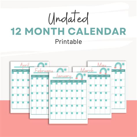 12 Month Printable Calendar Printable Calendar 12 Month Etsy