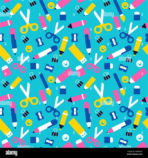 School Seamless Pattern Illustration Of Colorful Class Supplies Icons