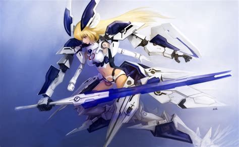 Wallpaper Blonde Anime Girls Blue Sword Toy Mecha