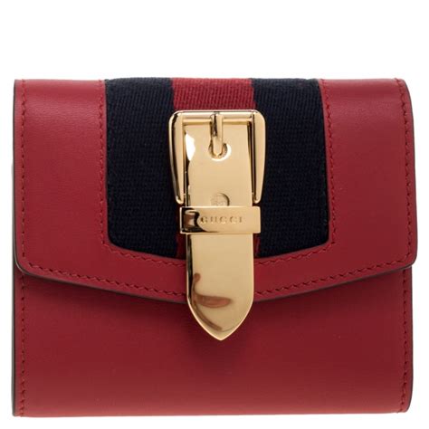 Gucci Red Leather Sylvie Trifold Wallet Gucci The Luxury Closet