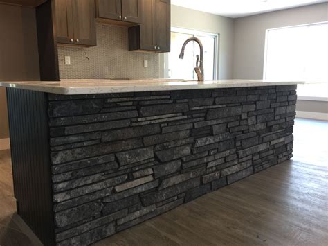 Kitchen Island Front In A Stacked Stone Stone Kitchen Island Kitchen