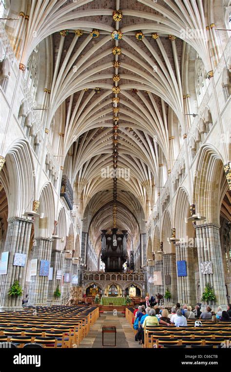Vaulted Ceiling Of The Nave Exeter Cathedral Exeter Devon England
