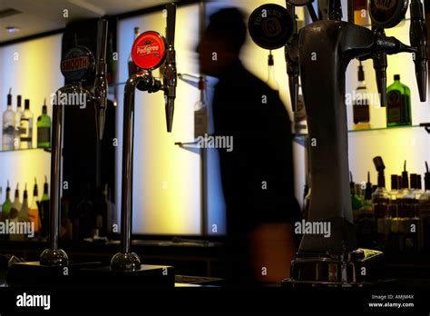 Barman Behind Bar Pub England Stock Photo Alamy