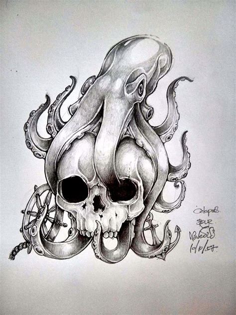 Octopus Skull Drawning By Naveous Octopus Tattoo Design Pirate Skull