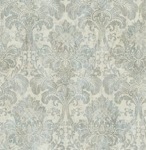 Distressed Damask Wallpaper In Plated From The Vintage Home 2 Collecti