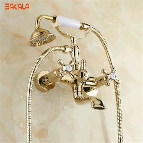 Good Quality Solid Brass Luxury Rainfall Golden Shower Bath Set Faucets Wall Mounted Shower