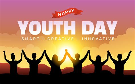 International Youth Day Poster Banner Vector Illustration With Group Of