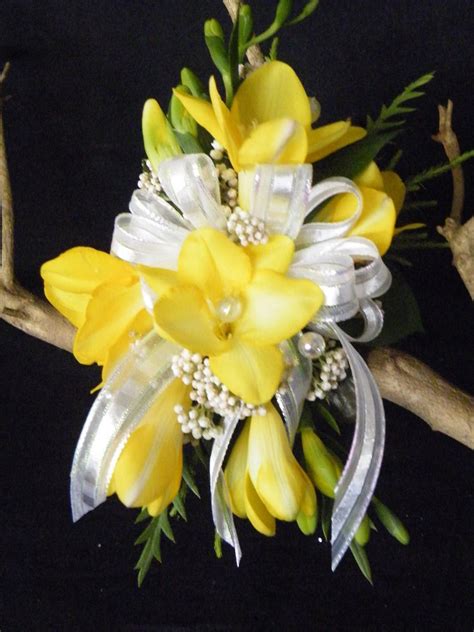Yellow Freesia Wrist Corsage By Floral Expressions Of Chapel Hill Prom