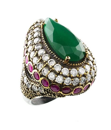 Turkish Ottoman Hurrem Sultan Roxelana Large Emerald Ruby Ring Joias
