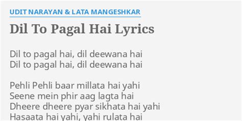 Dil To Pagal Hai Lyrics By Udit Narayan And Lata Mangeshkar Dil To