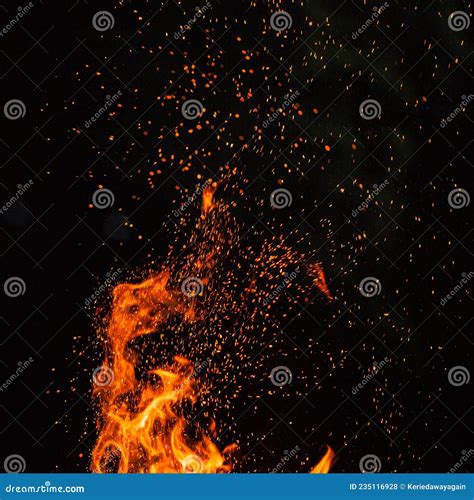 Campfire Flames With Burning Ash At Night Stock Photo Image Of Poster