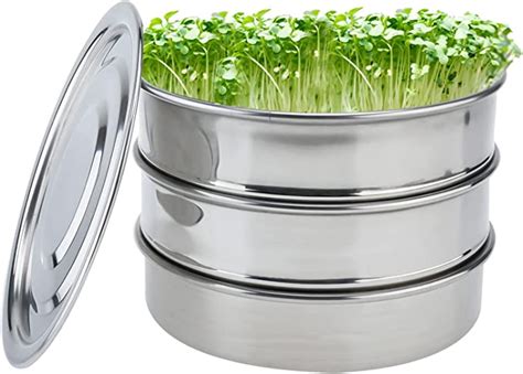 Finderomend Stainless Steel Seed Sprouting Tray Set 3 Piece Stackable