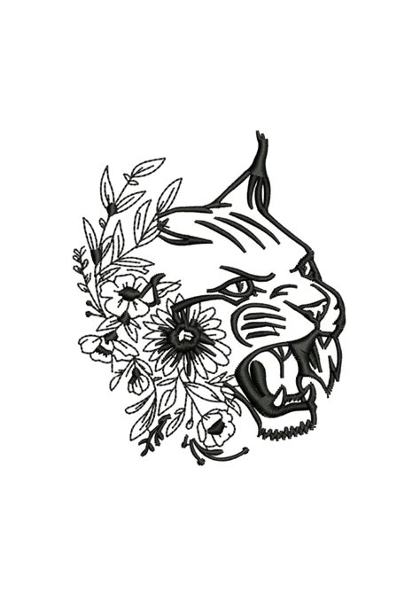 Boho Panther Head Embroidery Design Half Panther Face Flower Etsy