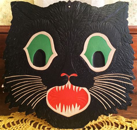 Uncommon Vintage Halloween Black Cat Face Diecut Decoration Beistle