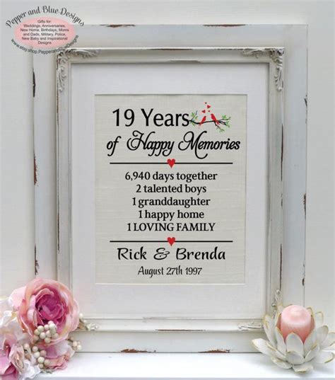 Get your spouse a gift they'll remember with our fantastic selection of anniversary gifts. 19th wedding anniversary 19 years married by ...