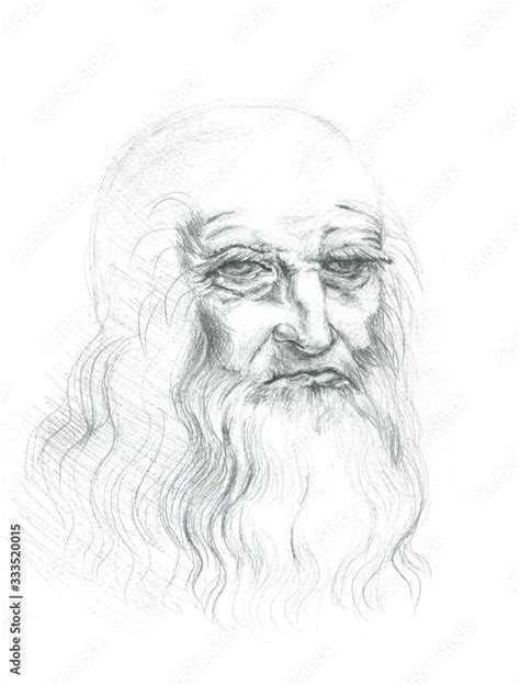 Pencil Drawing Self Portrait Leonardo Da Vinci Stock Illustration