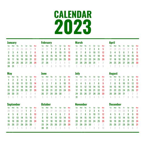 Calendario Simple 2023 Kalender Verde Profundo Png Calendario 2023