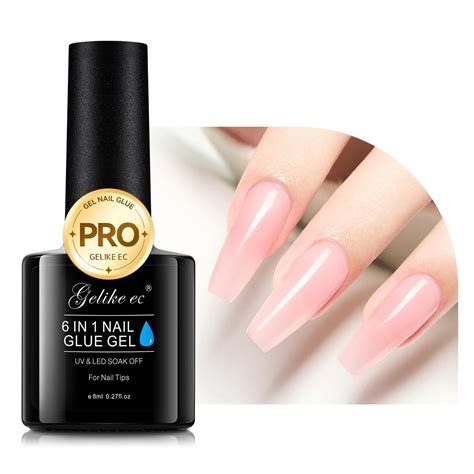 Gelike EC 6 In 1 Nail Glue Base Gel Transparent Sheer Pastel Pink For