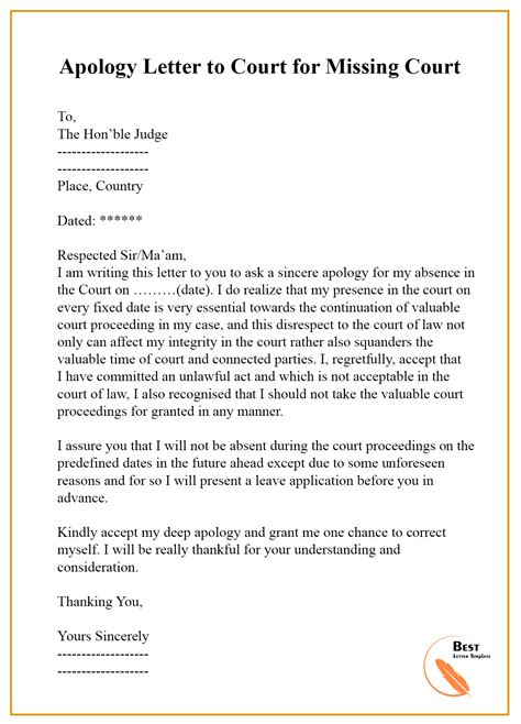 Apology Letter To Court For Missing Court Best Letter Template