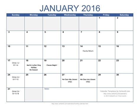 Printable Monthly View Calendar