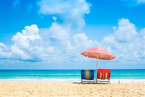 Beach Chairs With Umbrella And Sand Beach In Summer Stock Photo Download Image Now Istock