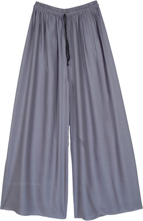 Steel Grey Solid Wide Leg Rayon Pants Grey Split Skirts Pants