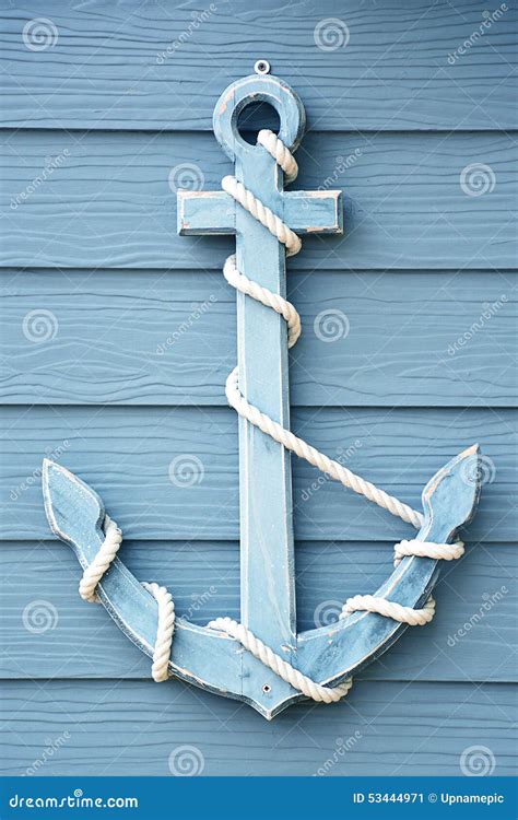 Anchor On Blue Wooden Stock Image Image Of Stability 53444971