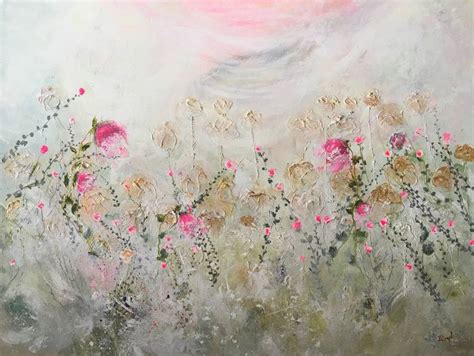Secret Garden Abstract Floral Pink Flowers Painting By Henrieta Angel