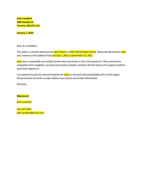 free tenant reference letter template of tenant refer