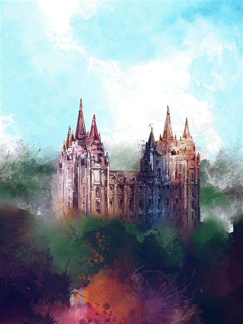 Salt Lake City Temple Watercolor Digital Art By Bekim M