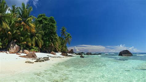 Hd Wallpaper Beach Aerial View Silhouette Island Seychelles 4k
