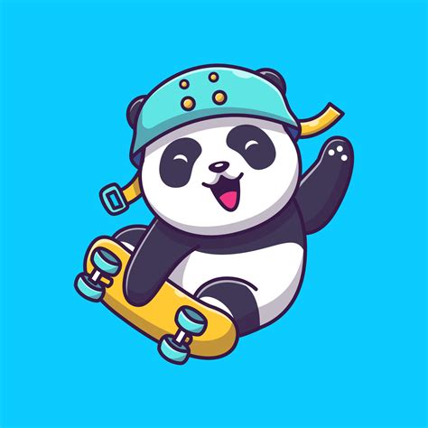 Cute Panda Playing Skateboard Cartoon Vector Icon Illustration Animal