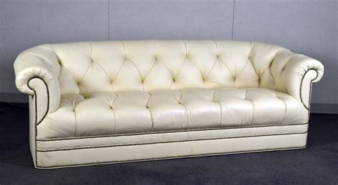 Cream Leather Tufted Sofa