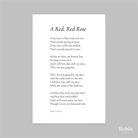A Red Red Rose By Robert Burns Poem Print Poetry Print T Etsy