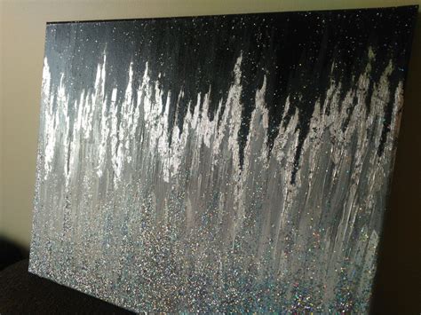 Custom Abstract Glitter Painting With Silver Leaf Glitter Wall Art