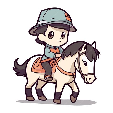 Premium Vector Cute Little Boy Riding A Horse Vector Illustration In