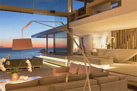 Illuminated Modern Luxury Home Showcase Interior Living Room With