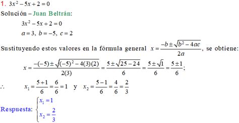 Formula General De Ecuaciones Cuadraticas