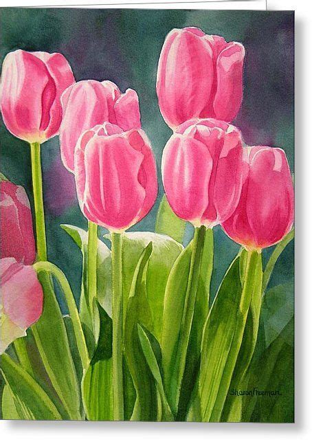 Rosy Pink Tulips Greeting Card By Sharon Freeman Tulips Art