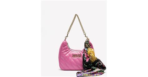 versace jeans couture range a thelma quilted leather shoulder bag in pink lyst