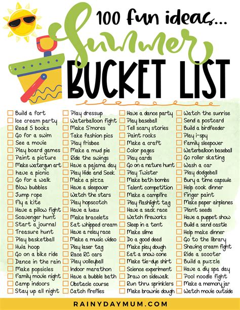 Free Summer Bucket List For Families Rainy Day Mum Shop