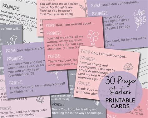Prayer Cards Printable Christian Prayer Starters With Bible Etsy