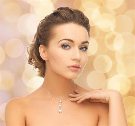 Premium Photo Beauty And Jewelry Concept Woman Wearing Shiny Diamond Pendant